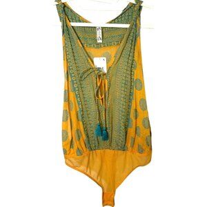 Free People Clementine Print Tassel Bodysuit Thong Intimately Size Small
